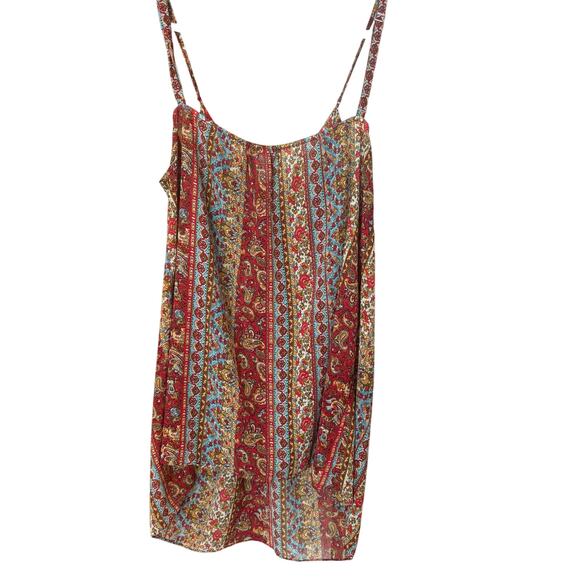 Oscar de la Renta 90s red blue floral boho adjustable strap sheer dress SIZE S - Picture 5 of 5